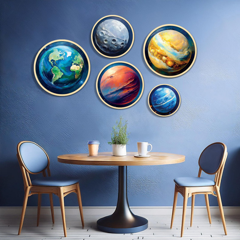Elegant 5-Piece Decorative Framed MDF Painting Set, 17.1 x 17.1 inches & 14.6 x 14.6 inches & 12.2 x 12.2 inches & 10.2 x 10.2 inches & 7.1 x 7.1 inches | 100% Solid Wood Frames, Perfect for Home Décor & Gallery Walls