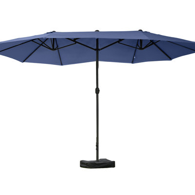 15' Rectangular Patio Umbrella, Dark Blue - Portable Canopy, Easy Crank, Double Sided For Backyard, Poolside , Poolside, Backyard