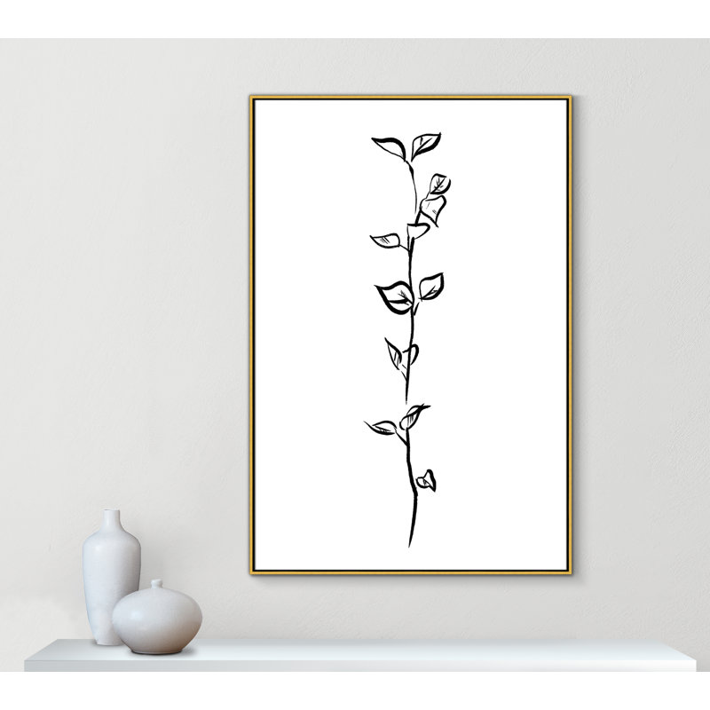 Fleurs simples 4 - reproduction de dessin, Toile encadrée d'or, H 61,5 po x l 41,5 po x P 2 po
