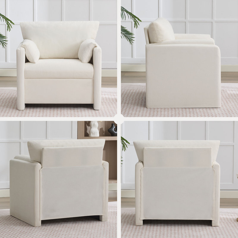 32.7'' Oversized Chenille Accent Chair, Beige