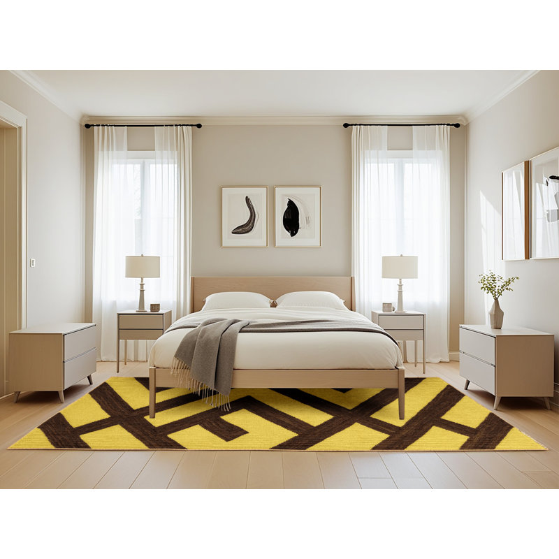 Machine Washable Checkered Brown Area Rug, Rectangle 5' x 8'