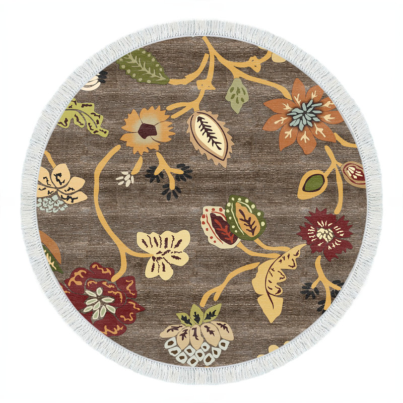 Tapis rond brun en polyamide tissé à la machine Elver, Rond 2 pi 11 po