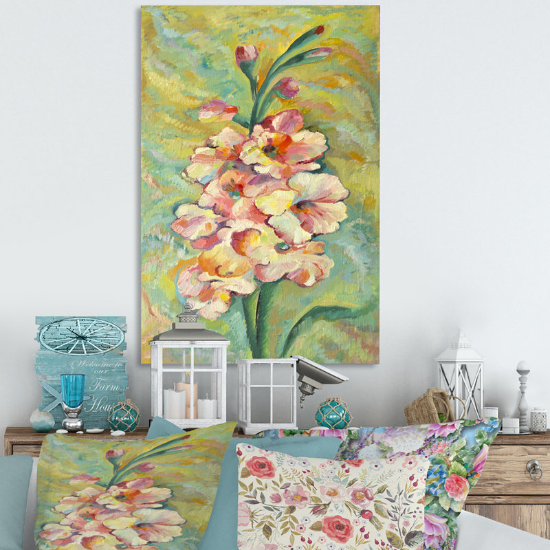 Fleurs pastel rétro - peinture, H 20 po x l 12 po x P 1 po, Toile tendue