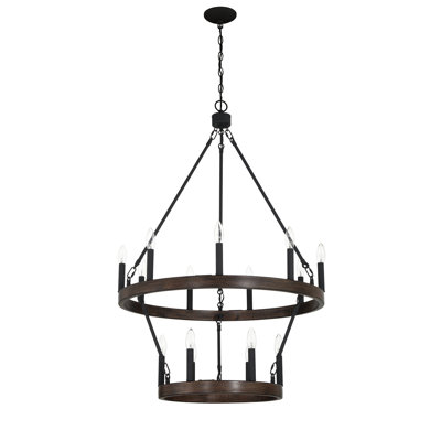 Adriana 15-Light 2-Tier Dimmable Wagon Wheel Chandelier