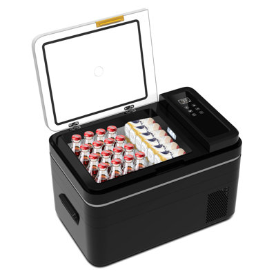 30L Camping Fridge Freezer with Lighting, Car Compressor Refrigerator -20℃ for Driving Picnic  