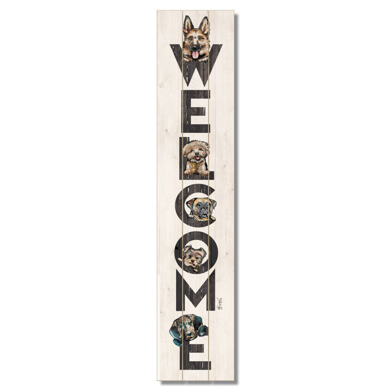 Panneau mural suspendu en bois Dog Welcome