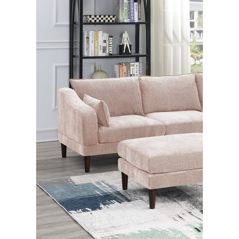 Ensemble de canapé d'angle modulaire 5 pièces en tissu rose poudré, 5 pièces