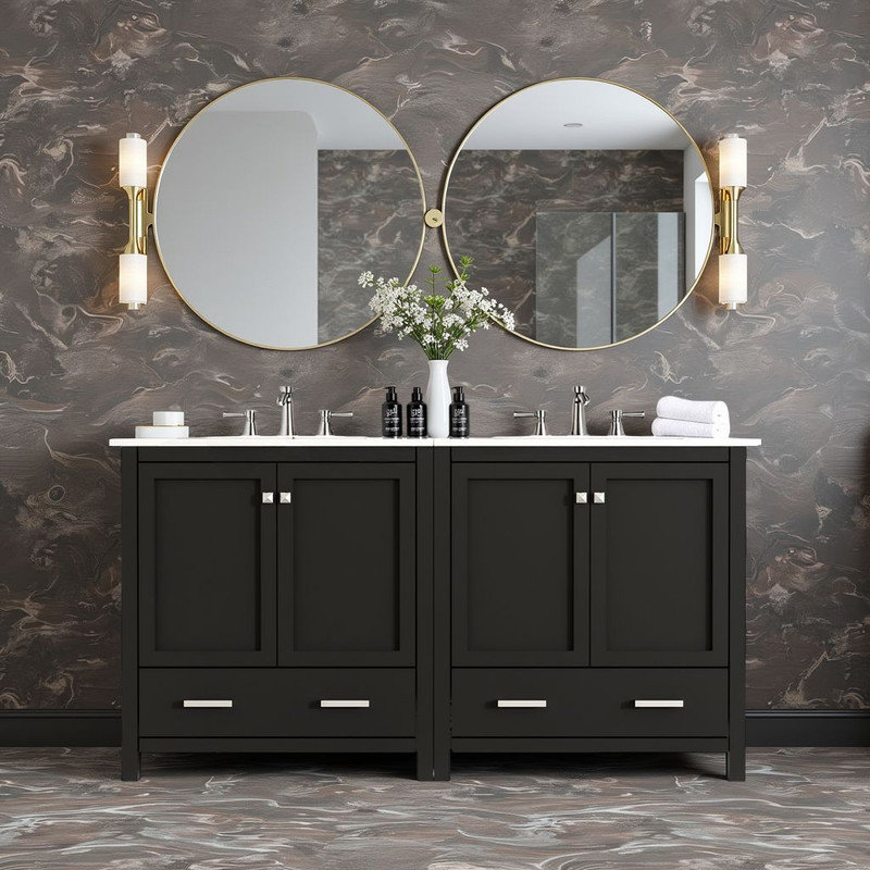 Meuble-lavabo moderne de 60 po - Portes à fermeture douce, étanches et tablettes intégrées?, Noir