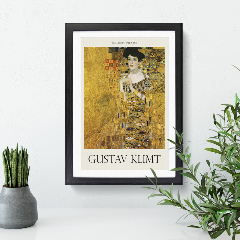 Adele Bloch Bauer by Gustav Klimt - Picture Frame Painting, 36cm H x 27cm W x 2cm D, Black Framed