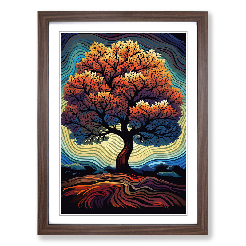Oak Tree Op - Single Picture Frame Print on Wood, Walnut Framed, 34cm H x 25cm W x 2cm D