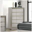 1Pc Chest 5-Drawers Plinth Base Silver Moulding Glass Shelf Felt Lined Drawers Grey Finish Glam Style Bedroom Furniture-298706389