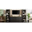Meuble télé 70 "avec style rustique, bibliothèque de style Mid-Century, buffet à tablettes réglables, rangement central noir et tablettes, Design,