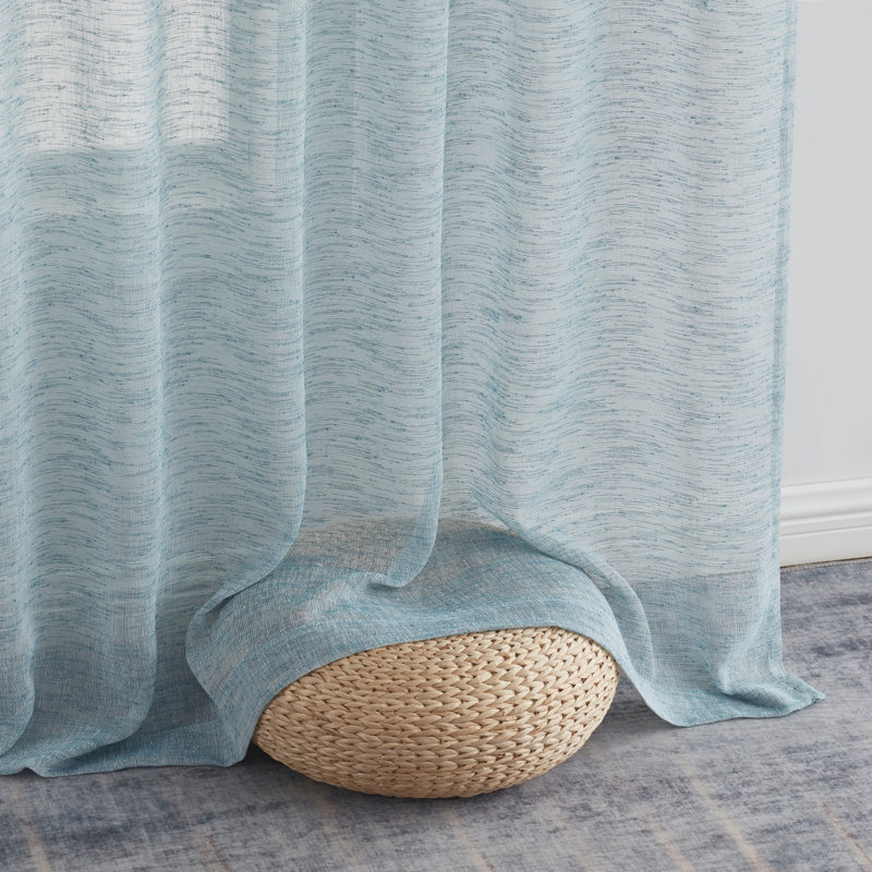 Hailey Faux Linen Sheer Curtain Panels, 54" W x 84" L, Gray Teal