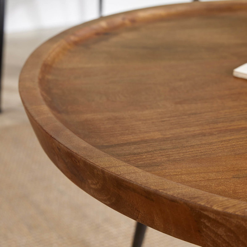Finzel Solid Mango Wood Industrial Round Coffee Table with Metal Legs, 40cm H x 60cm W x 60cm L