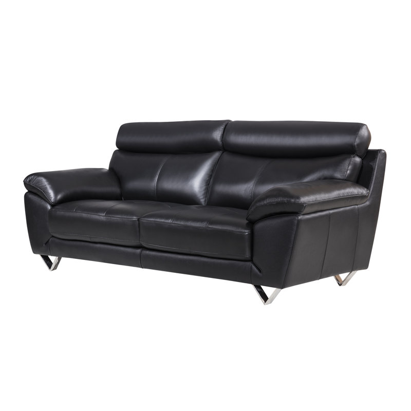 Canapé à accoudoirs coussinés en cuir véritable 86 po Holborn, Cuir véritable noir, H 37 po x l 72 po x P 39 po