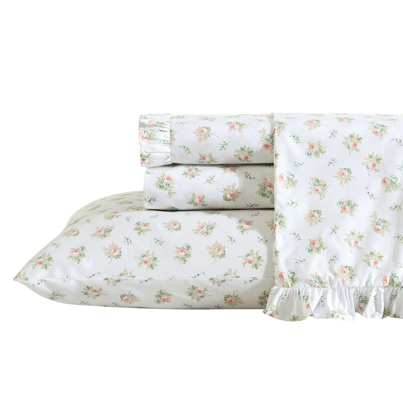 Laura Ashley Printed Cotton Percale 2 Piece Pillowcase Set, Standard, Roseford Orange