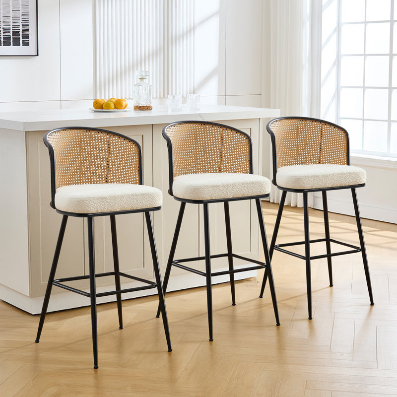 Tabouret de bar et de comptoir rembourré Cane, Blanc, 3, Tabouret de comptoir (siège d'une hauteur de 26 p