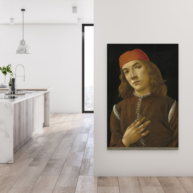 Portrait d'un jeune homme, vers 1482-1485. Estampe d'art mural contemporain abstraite., H 48 po x l 32 po