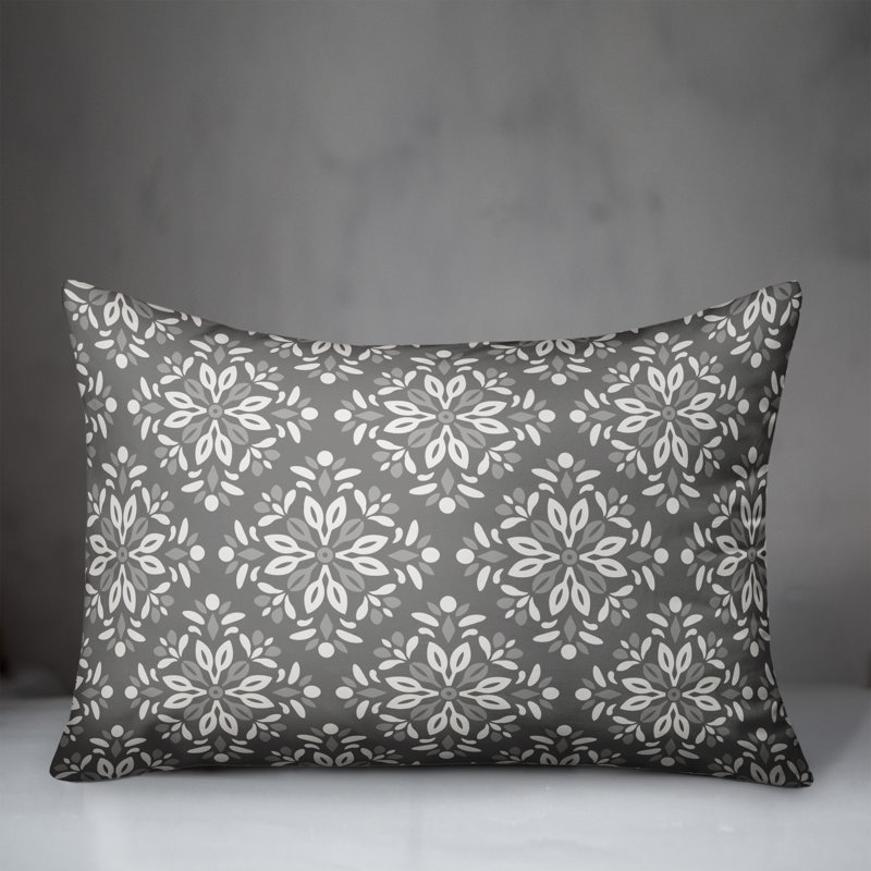 Medallion Outdoor Reversible Throw Pillow, H 18 po x l 25 po, Gris