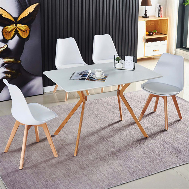 White Modern Minimalist Dining Table, Anti-Scratch MDF Top With Metal Shelf & Heat Transfer Legs, Leveling Feet Design For Dining Room Kitchen Office