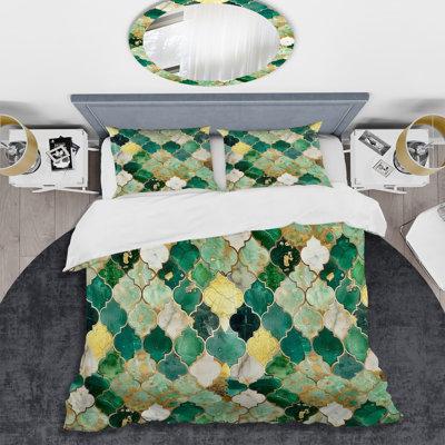 Ensemble de housse de couette Green Gold Ornate Gilded Mosaic II - Tiles