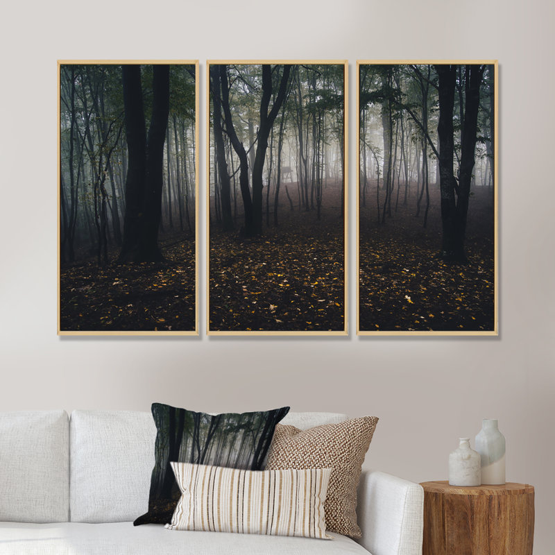 «Dark Spooky Misty Wild Forest», ensemble d'art mural sur toile encadré forêt, Naturel, H 32 po x l 48 po