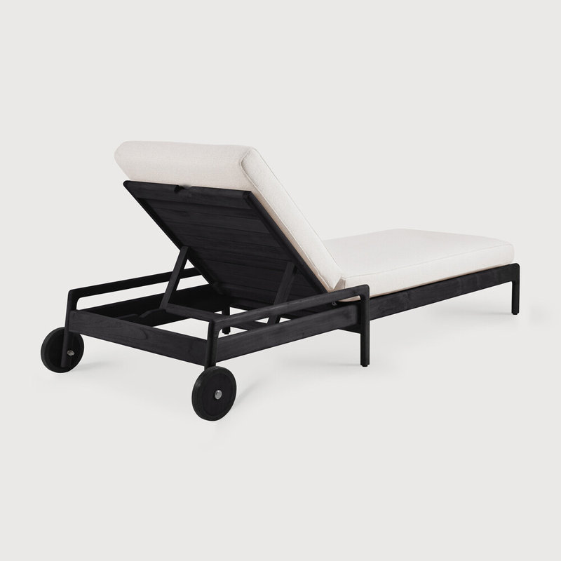 Jack Outdoor Teak Chaise Lounge, Teak Black Frame/Off White Cushion