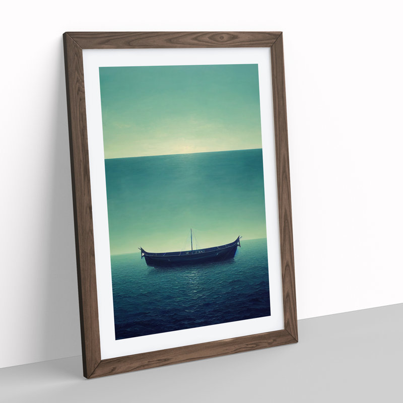 Boat Under the Ocean - Wall Art, 48cm H x 36cm W, Walnut Framed, White