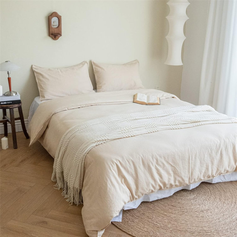Ensemble de housse de couette en lin français 3 pièces avec fermeture à glissière cachée mélange de coton naturel, Lin