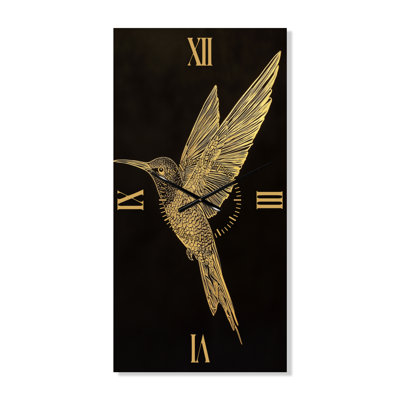 Mystical Hummingbird Gold Ink - Boho Metal Wall Clock