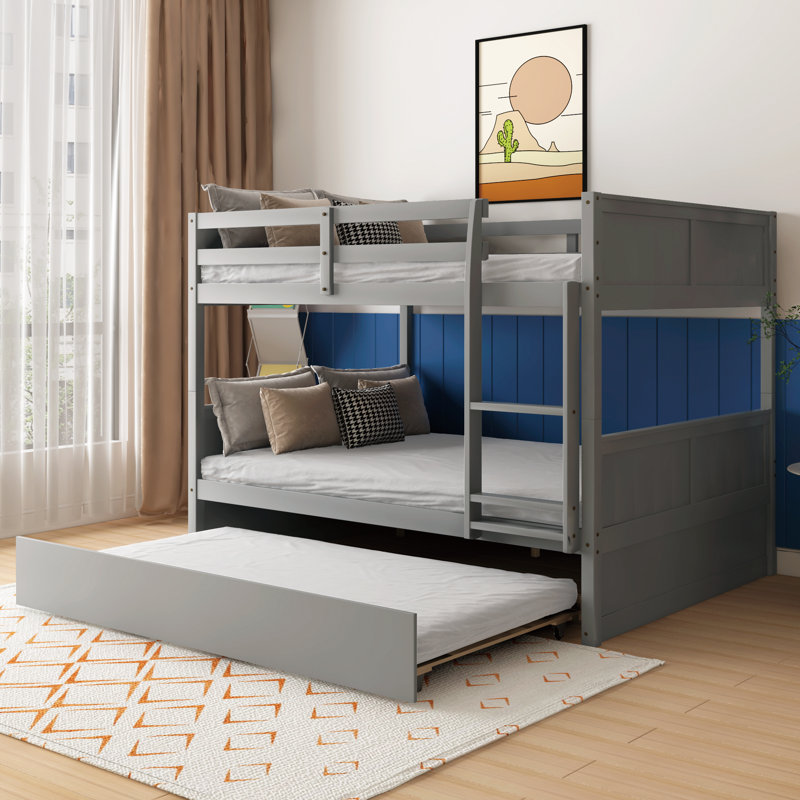 Eurith Full Over Full Standard Bunk Bed with Trundle by Harriet Bee, Gray