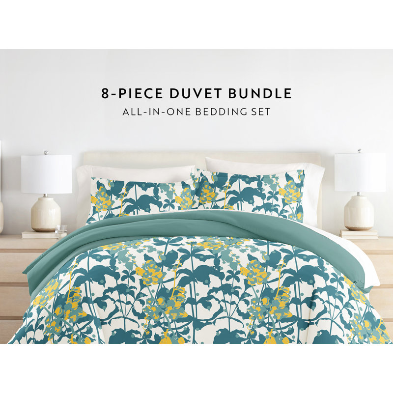 King Teal Floral Microfiber Bedding Bundle with Comforter and Sheets
