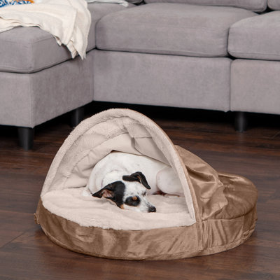 Wave Fur & Velvet Snuggle Cave Orthopedic Hooded Dog Bed