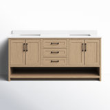 Wellsville 72'' Double Bathroom Vanity with White Quartz Top
