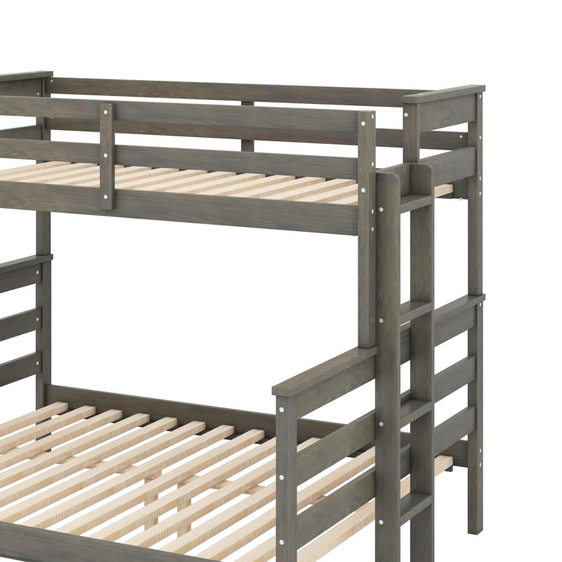 Lit superposé à plateforme en bois avec garde-corps et échelle, détachable en 2 lits séparés