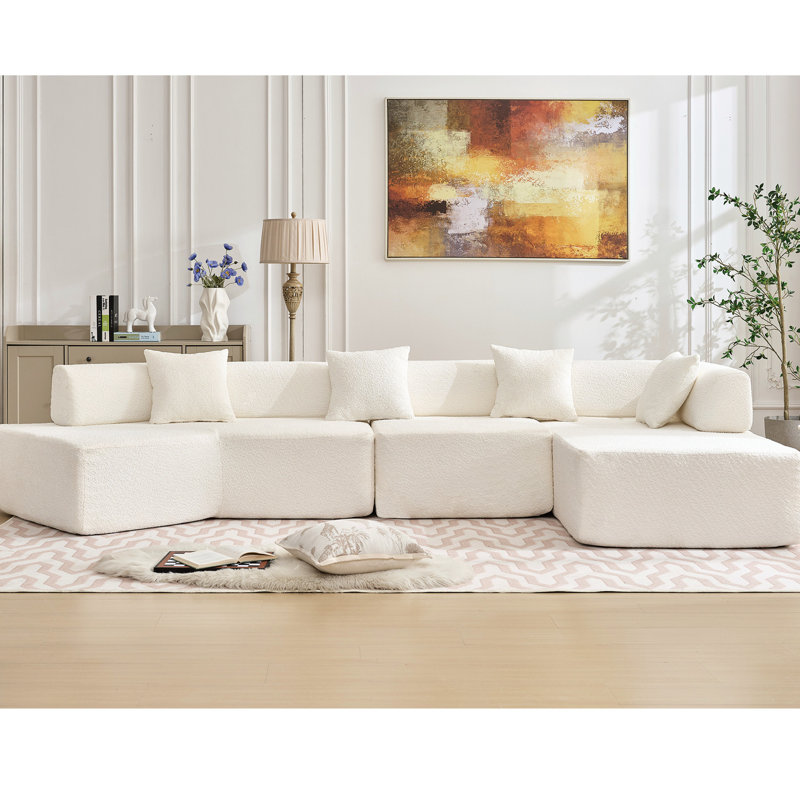 4 L 140 po avec méridienne, sans assemblage, tissu haut, canapé moderne, 4 sièges blancs, - Home, Blanc