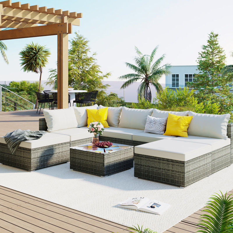 8 Patio - Canapés avec rembourrage épais et base antidérapante, Beige, Gris clair