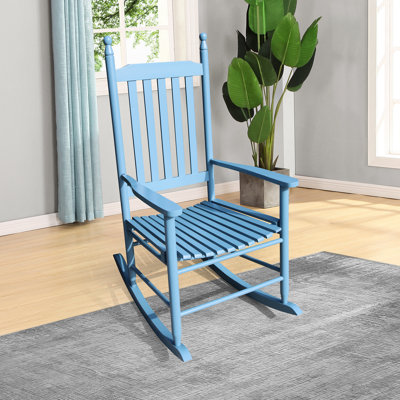 Fauteuil à bascule en bois pour véranda, bleu - Matériau en bois massif - Utilisation relaxante - Assise et accoudoirs larges et confortables - Dossier à lattes robuste - Montage facile - Charge maximale : 113 kg - Idéal pour véranda ou balcon