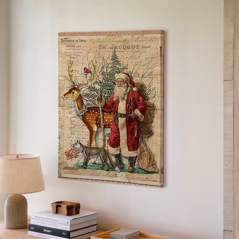 Toile, scène de Noël nostalgique mettant en vedette une figure joyeuse dans un art mural, H 9 po x l 12 po