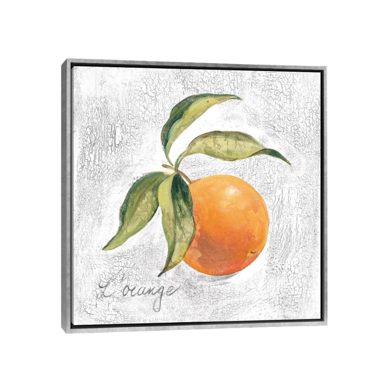 " L Orange On White " by Silvia Vassileva, No Mat, 26" H x 26" W x 1.5" D, Silver Framed Canvas