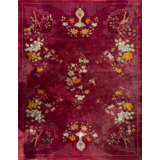 Red Room Size Antique Wool Pile Floral Chinese Deco Carpet