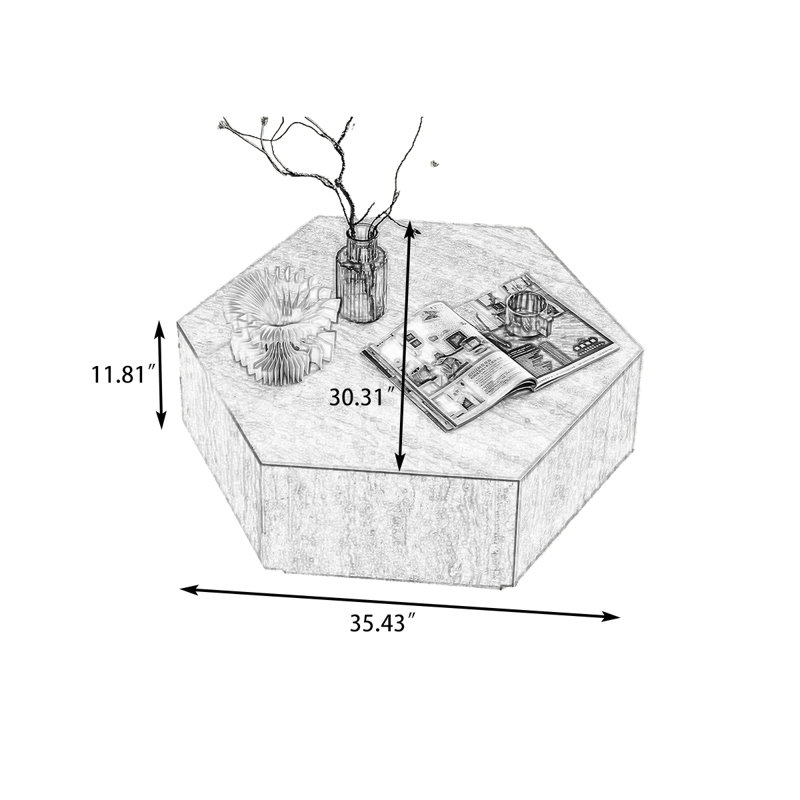 Table basse hexagonale en pierre frittée