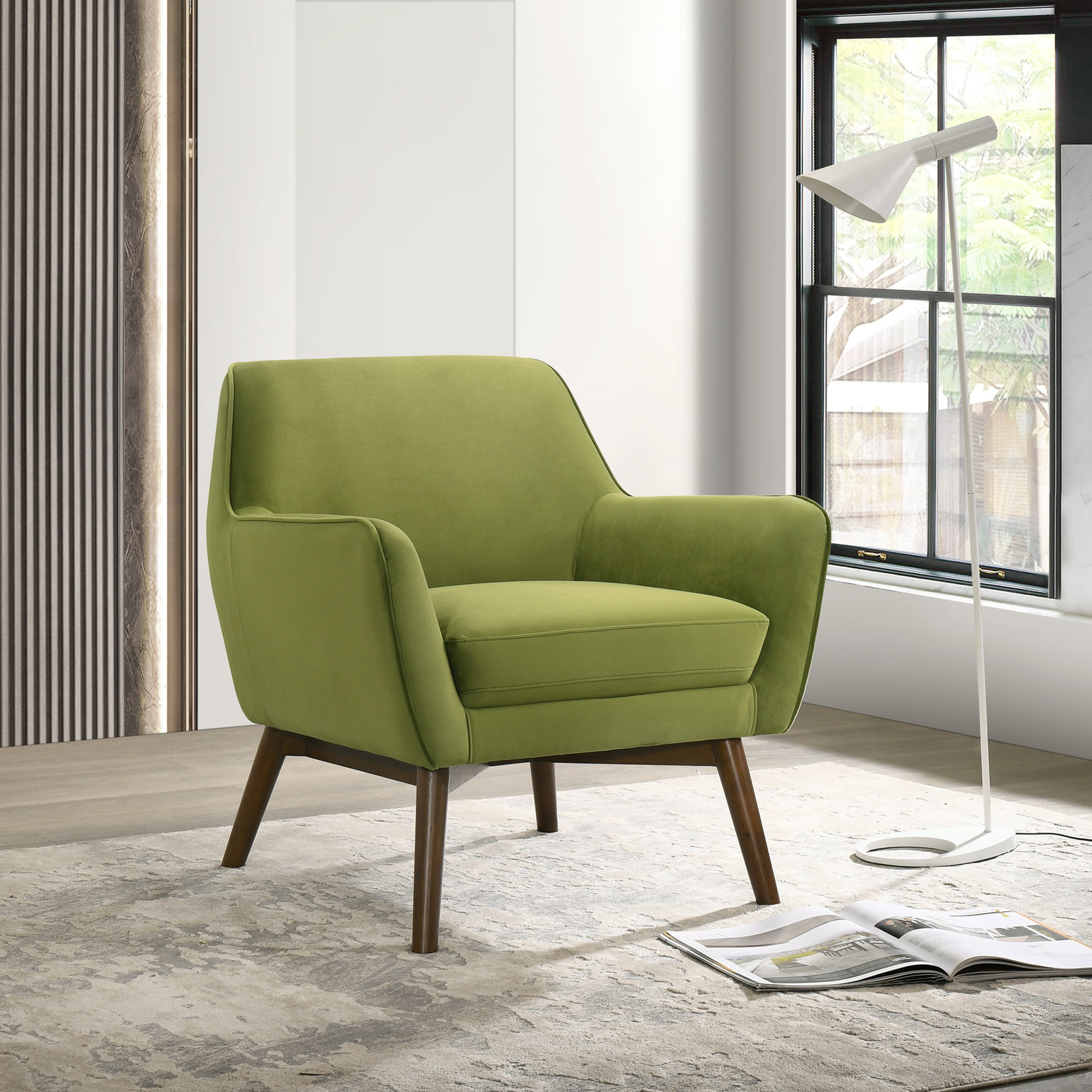 Ahrens 32" Upholstered Accent Chair, Pistachio Green Velvet