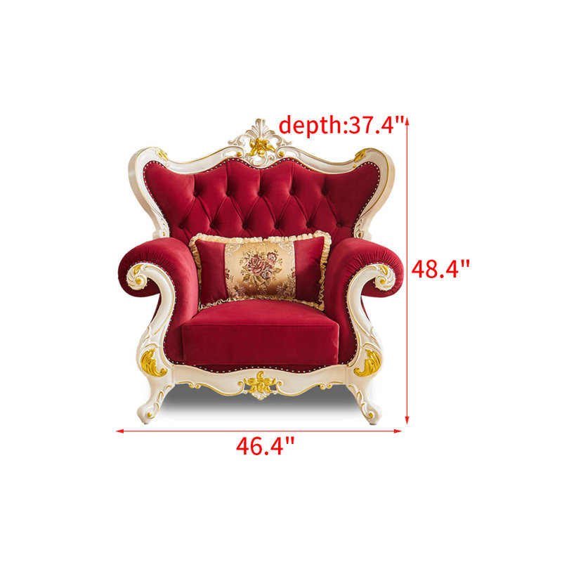 Fauteuil capitonné en bois massif de style européen 46,4 po de largeur