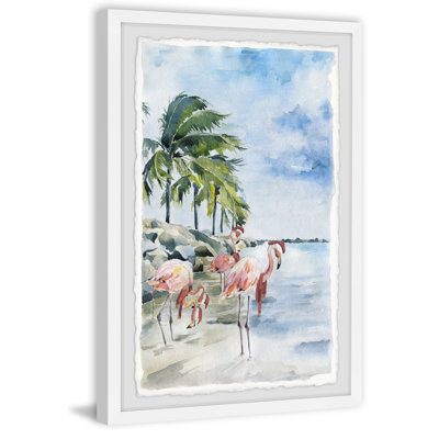 " Pink Flamingo Flock " Painting Print