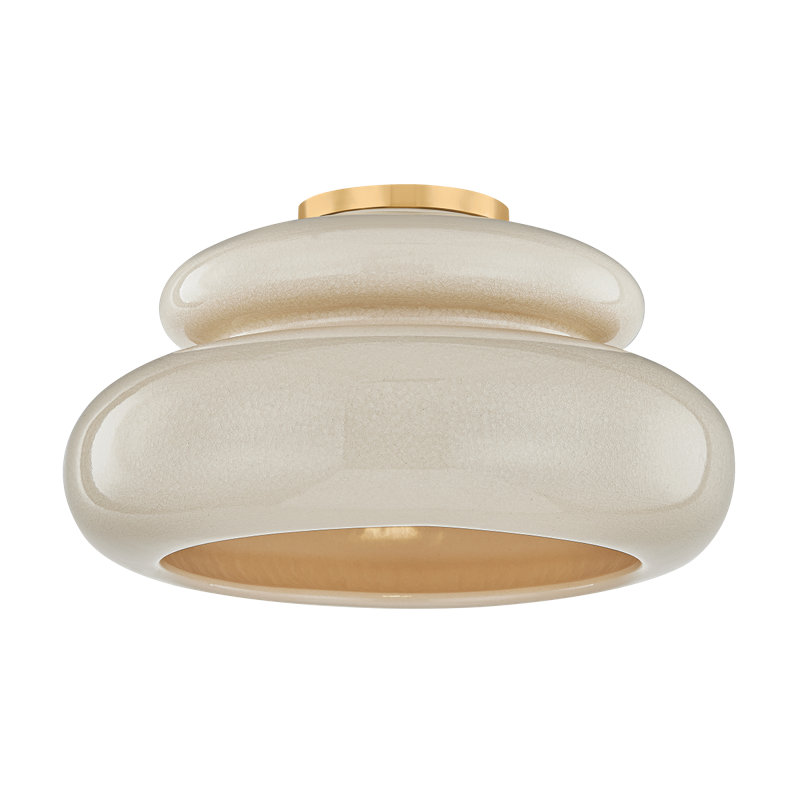 Plafonnier semi-encastré 1 lumière par Hilary Matt pour Mitzi, Laiton vieilli et beurre de céramique craquelé
