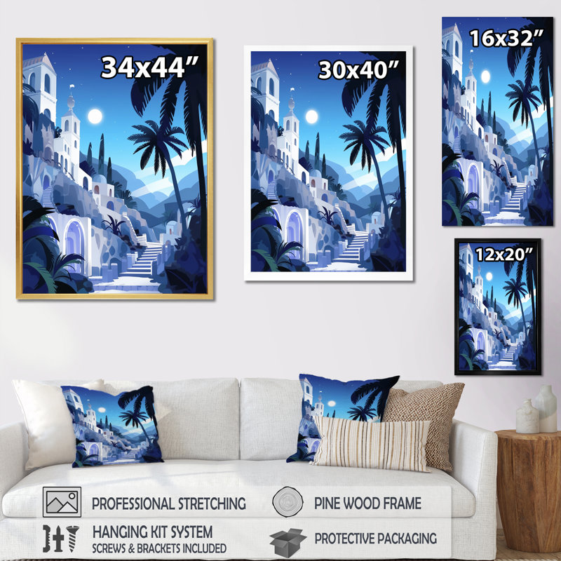 Méditerranée, Grèce, art mural sur toile, H 44 po x l 34 po x P 1,5 po, Cadre simple noir