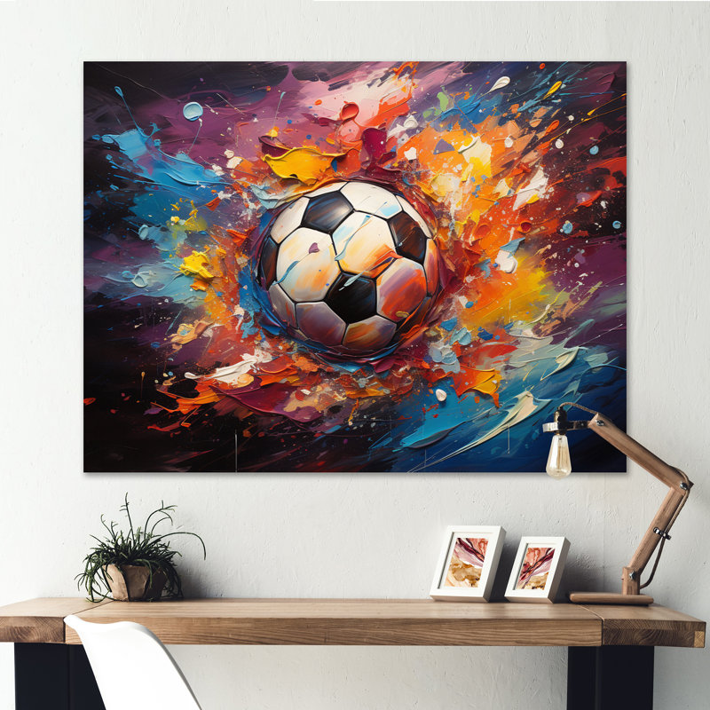 Ballon de soccer Kaléidoscope II - art mural soccer, H 24 po x l 32 po x P 1 po, Toile tendue