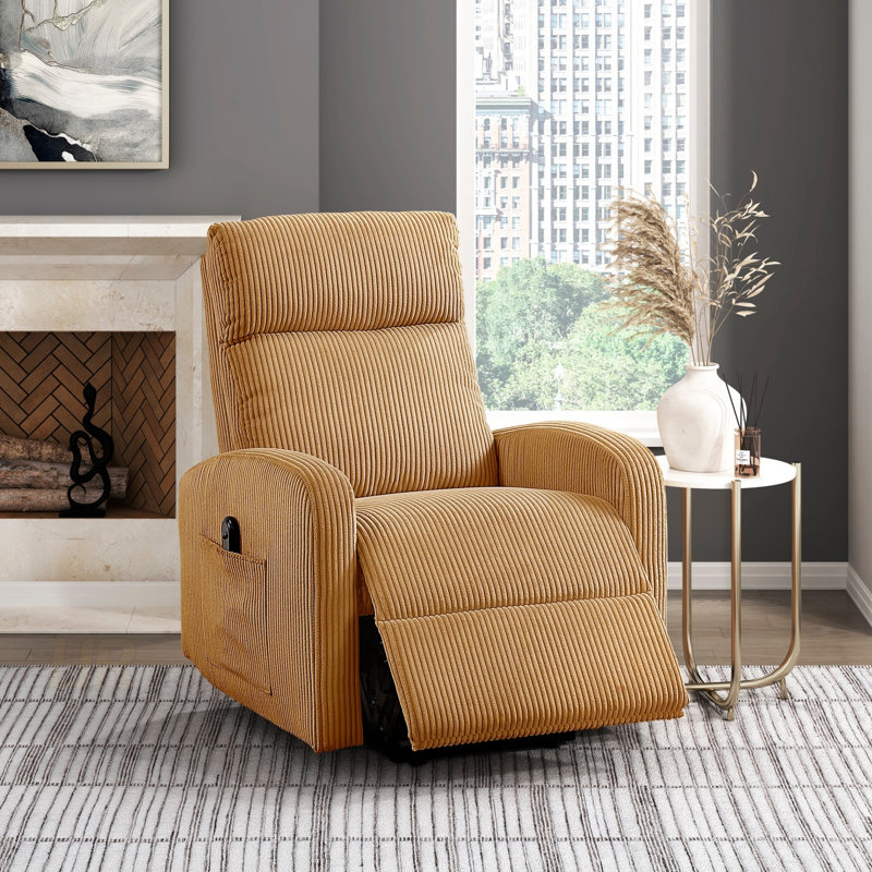 Contemporary Power Lift Chair Recliner With Plush Corduroy Upholstery, Comfortable Side Pocket, And Gentle Lift Motion For Living Room Relaxation