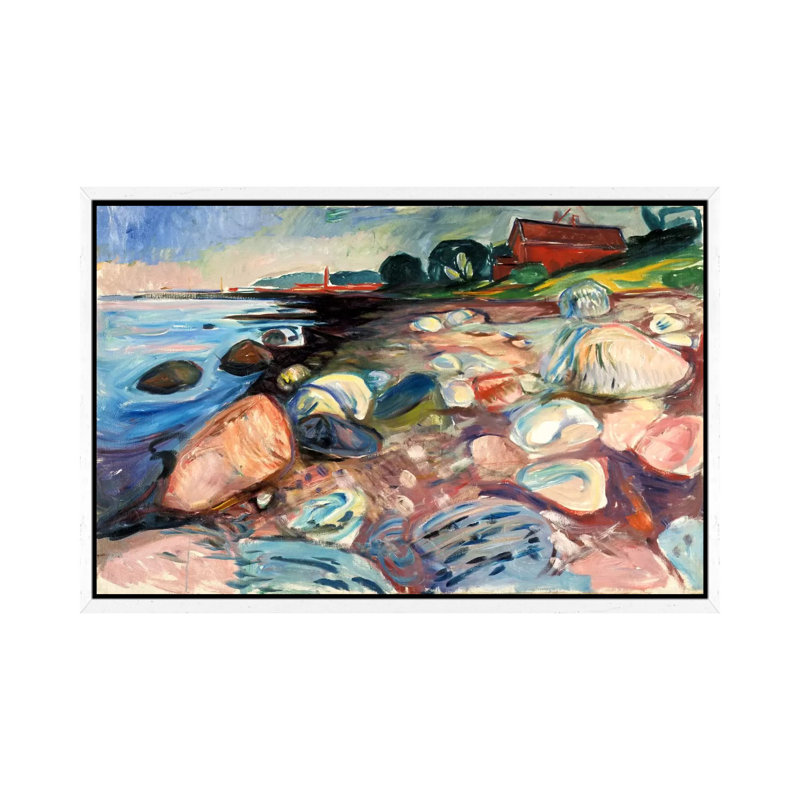 Shore With The Red House, 1904 by Edvard Munch - Print on Canvas, White Framed, 101.6 cm H x 66.04 cm W